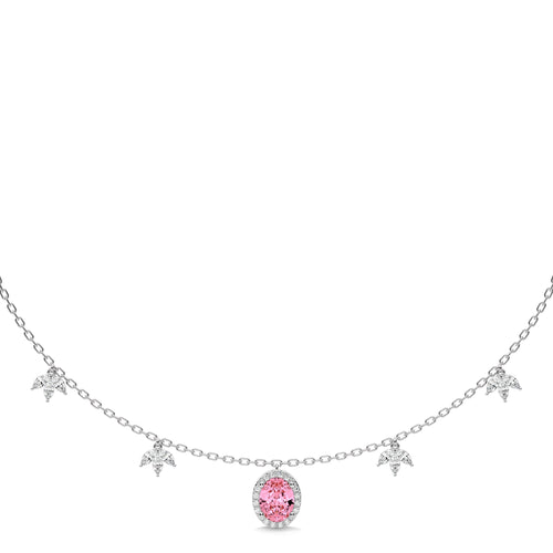 3 CT. Marquise and Round Natural Diamond Oval Morganite Pendant Necklace