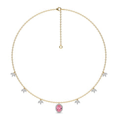 3 CT. Marquise and Round Natural Diamond Oval Morganite Pendant Necklace