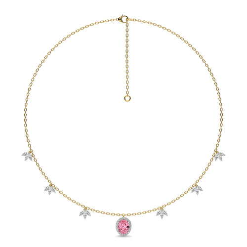 3 CT. Marquise and Round Natural Diamond Oval Morganite Pendant Necklace