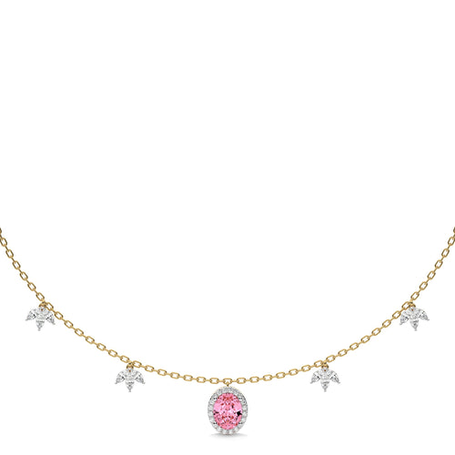 3 CT. Marquise and Round Natural Diamond Oval Morganite Pendant Necklace