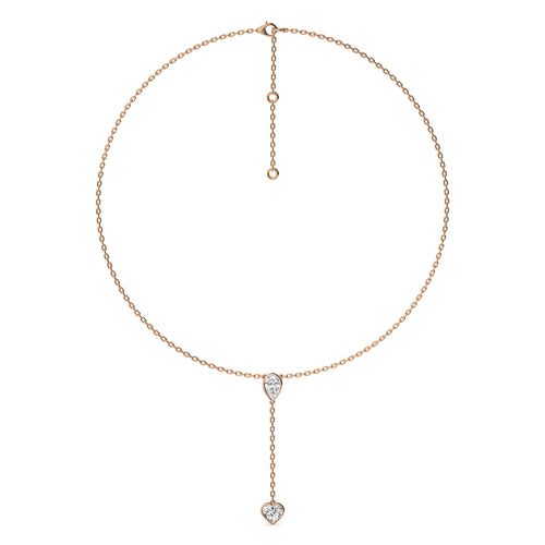 2 CT. Classic Pear and Heart Twin Natural Diamond Lariat Necklace