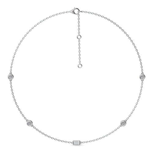 1 CT. Zenith Baguette and Round Bezel Lab Created Diamond by the Yard Necklace