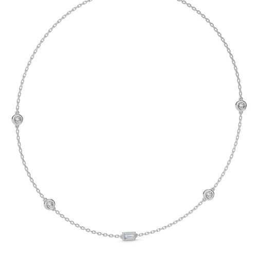 1 CT. Zenith Baguette and Round Bezel Lab Created Diamond by the Yard Necklace