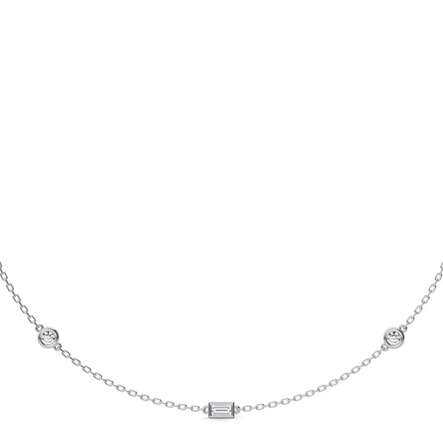 1 CT. Zenith Baguette and Round Bezel Lab Created Diamond by the Yard Necklace