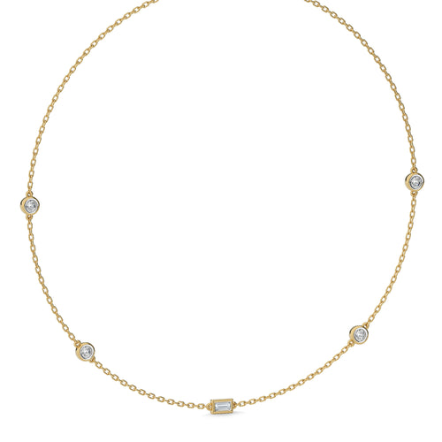 1 CT. Zenith Baguette and Round Bezel Lab Created Diamond by the Yard Necklace