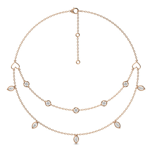 1 CT. Double Layered Five Motifs Marquise and Round Station Necklace