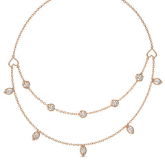 1 CT. Double Layered Five Motifs Marquise and Round Station Necklace