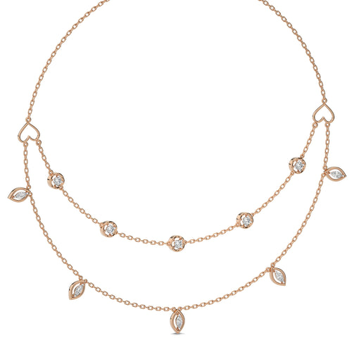 1 CT. Double Layered Five Motifs Marquise and Round Station Necklace