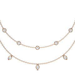 1 CT. Double Layered Five Motifs Marquise and Round Station Necklace