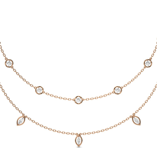 1 CT. Double Layered Five Motifs Marquise and Round Station Necklace