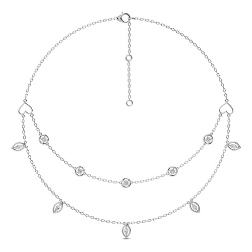 1 CT. Double Layered Five Motifs Marquise and Round Station Necklace