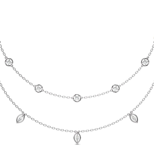 1 CT. Double Layered Five Motifs Marquise and Round Station Necklace
