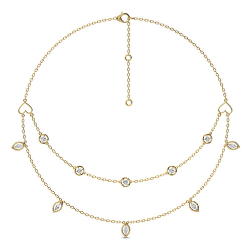 1 CT. Double Layered Five Motifs Marquise and Round Station Necklace