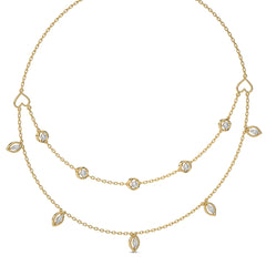 1 CT. Double Layered Five Motifs Marquise and Round Station Necklace