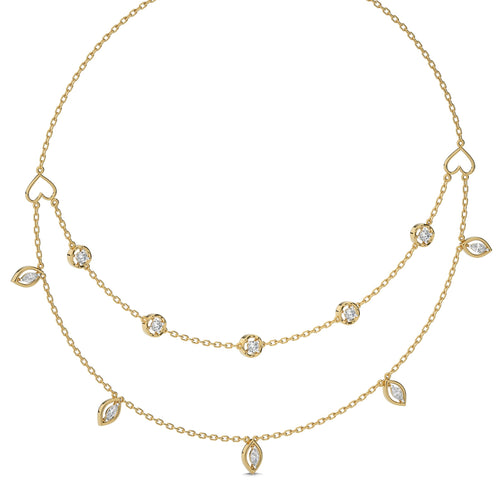 1 CT. Double Layered Five Motifs Marquise and Round Station Necklace
