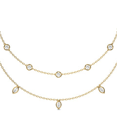 1 CT. Double Layered Five Motifs Marquise and Round Station Necklace