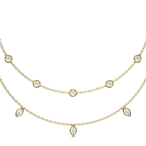 1 CT. Double Layered Five Motifs Marquise and Round Station Necklace