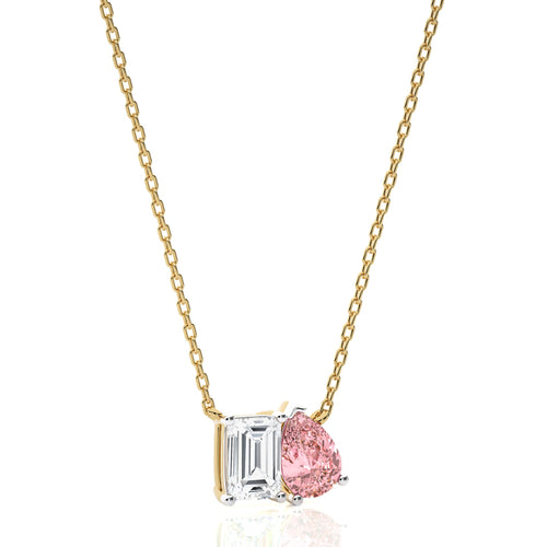 4 1/2 CT. Pink Pear and Emerald Toi et Moi Lab Created Diamond Pendant Necklace