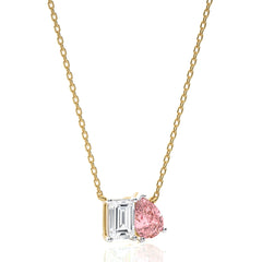 4 1/2 CT. Pink Pear and Emerald Toi et Moi Lab Created Diamond Pendant Necklace
