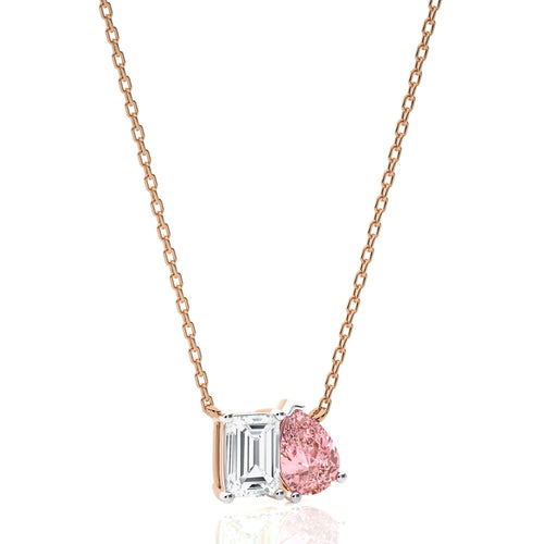 4 1/2 CT. Pink Pear and Emerald Toi et Moi Lab Created Diamond Pendant Necklace
