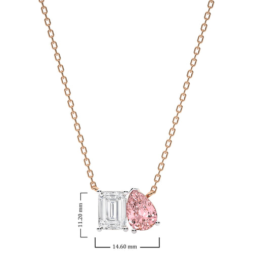 Stylist 4 1/2 CT. Pink Pear and Emerald Toi et Moi Lab Created Diamond Pendant Necklace