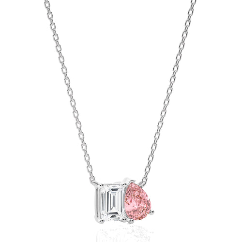 4 1/2 CT. Pink Pear and Emerald Toi et Moi Lab Created Diamond Pendant Necklace