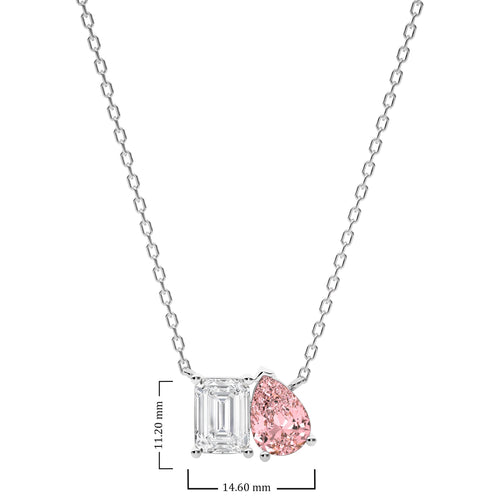 4 1/2 CT. Pink Pear and Emerald Toi et Moi Lab Created Diamond Pendant Necklace