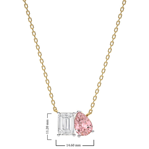 Styalist 4 1/2 CT. Pink Pear and Emerald Toi et Moi Lab Created Diamond Pendant Necklace