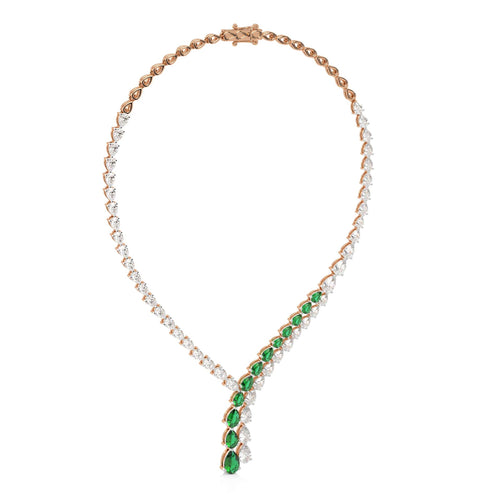 Pear Emerald and Natural Diamond Double Stranded Necklace