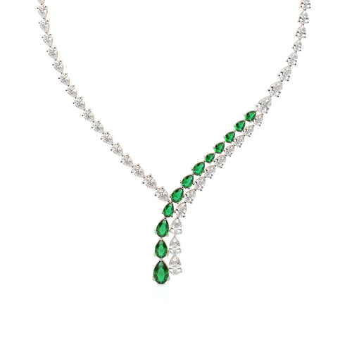 Pear Emerald and Natural Diamond Double Stranded Necklace