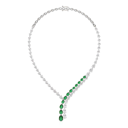 Pear Emerald and Natural Diamond Double Stranded Necklace