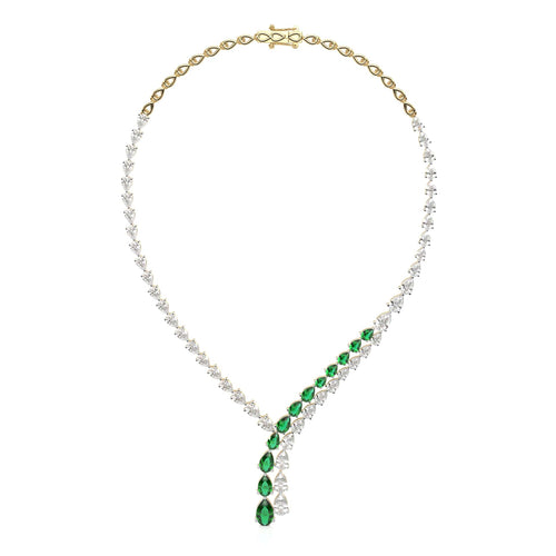 Pear Emerald and Natural Diamond Double Stranded Necklace