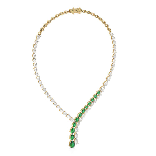 Pear Emerald and Natural Diamond Double Stranded Necklace