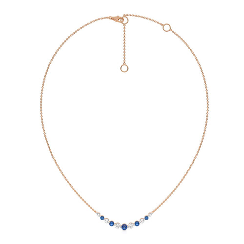 1 CT. Round Natural Diamond and Blue Sapphire Graduated Necklace