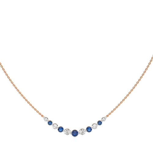 1 CT. Round Natural Diamond and Blue Sapphire Graduated Necklace