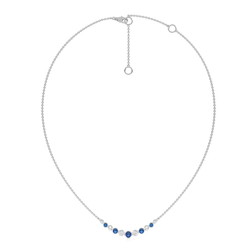 1 CT. Round Natural Diamond and Blue Sapphire Graduated Necklace