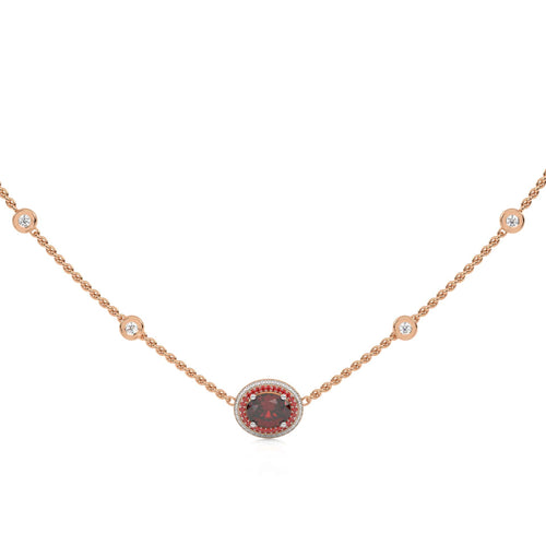 Scarlet Grace Round Natural Diamond and Ruby Station Necklace