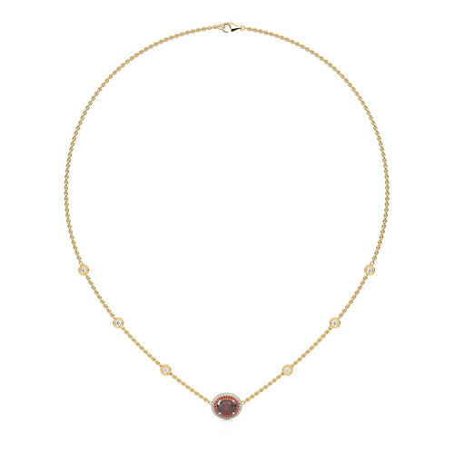 Scarlet Grace Round Natural Diamond and Ruby Station Necklace