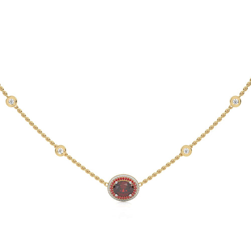 Scarlet Grace Round Natural Diamond and Ruby Station Necklace