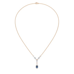 Ocean Bloom Round Natural Diamond and Pear Blue Sapphire Pendant Necklace