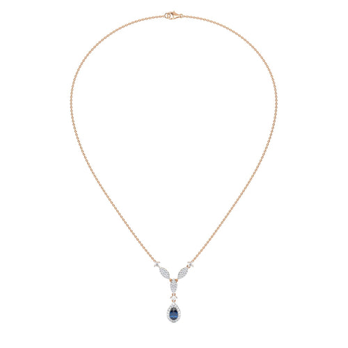 Ocean Bloom Round Natural Diamond and Pear Blue Sapphire Pendant Necklace