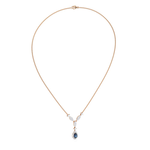 Ocean Bloom Round Natural Diamond and Pear Blue Sapphire Pendant Necklace