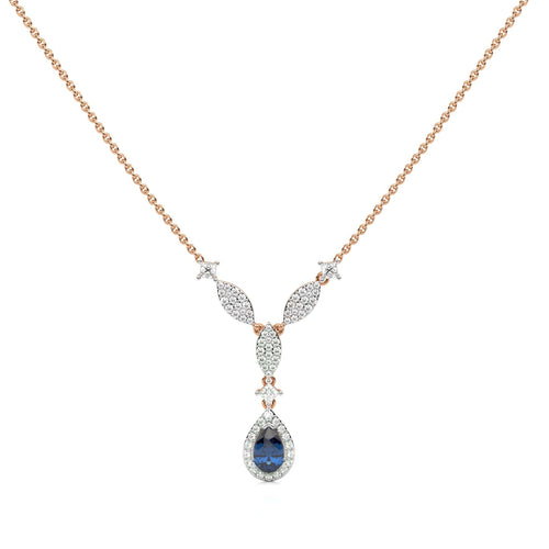 Ocean Bloom Round Natural Diamond and Pear Blue Sapphire Pendant Necklace