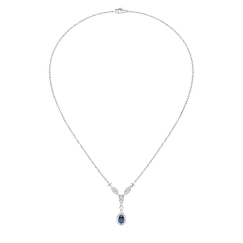 Ocean Bloom Round Natural Diamond and Pear Blue Sapphire Pendant Necklace