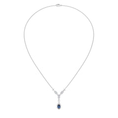 Ocean Bloom Round Natural Diamond and Pear Blue Sapphire Pendant Necklace