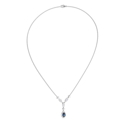 Ocean Bloom Round Natural Diamond and Pear Blue Sapphire Pendant Necklace