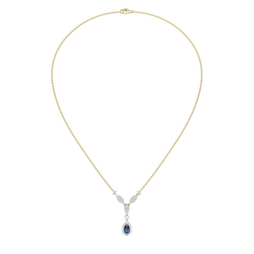 Ocean Bloom Round Natural Diamond and Pear Blue Sapphire Pendant Necklace