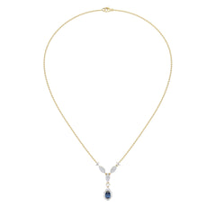 Ocean Bloom Round Natural Diamond and Pear Blue Sapphire Pendant Necklace