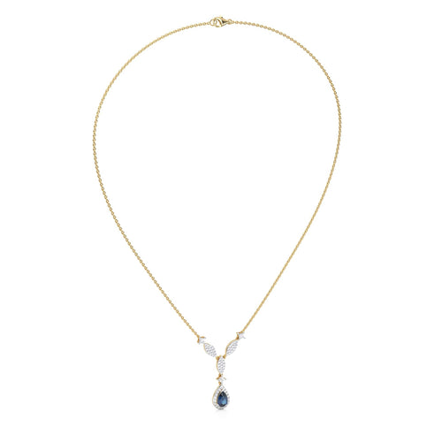 Ocean Bloom Round Natural Diamond and Pear Blue Sapphire Pendant Necklace