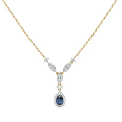 Ocean Bloom Round Natural Diamond and Pear Blue Sapphire Pendant Necklace